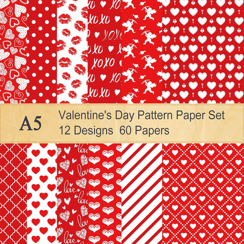 60 Sheet Valentine Pattern Paper Set Double-Sided Decorative Paper 5.5 X 8.3"