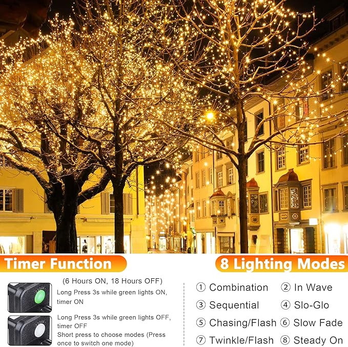 33FT 100 LED Plug In Fairy String Lights Warm White Copper Wire Twinkle Lights for Bedroom Wedding Party Christmas Indoor Outdoor Decor