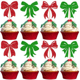 24 Pack Christmas Bowknot Cupcake Toppers Merry Christmas Cake Decorations Xmas Bow Themed Birthday Cupcake Picks For Christmas Party New Year Bridal Shower Party Decorations Multi