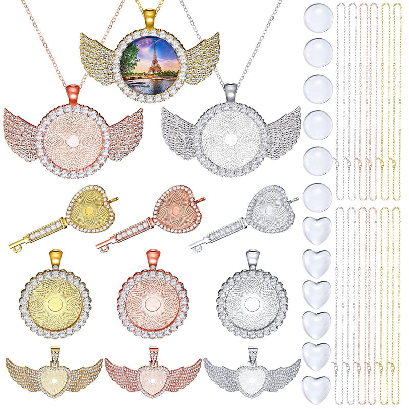 36 Pieces 25Mm Rhinestone Pendant Set, 12 Pieces 3 Shape Rhinestone Wing Bezel