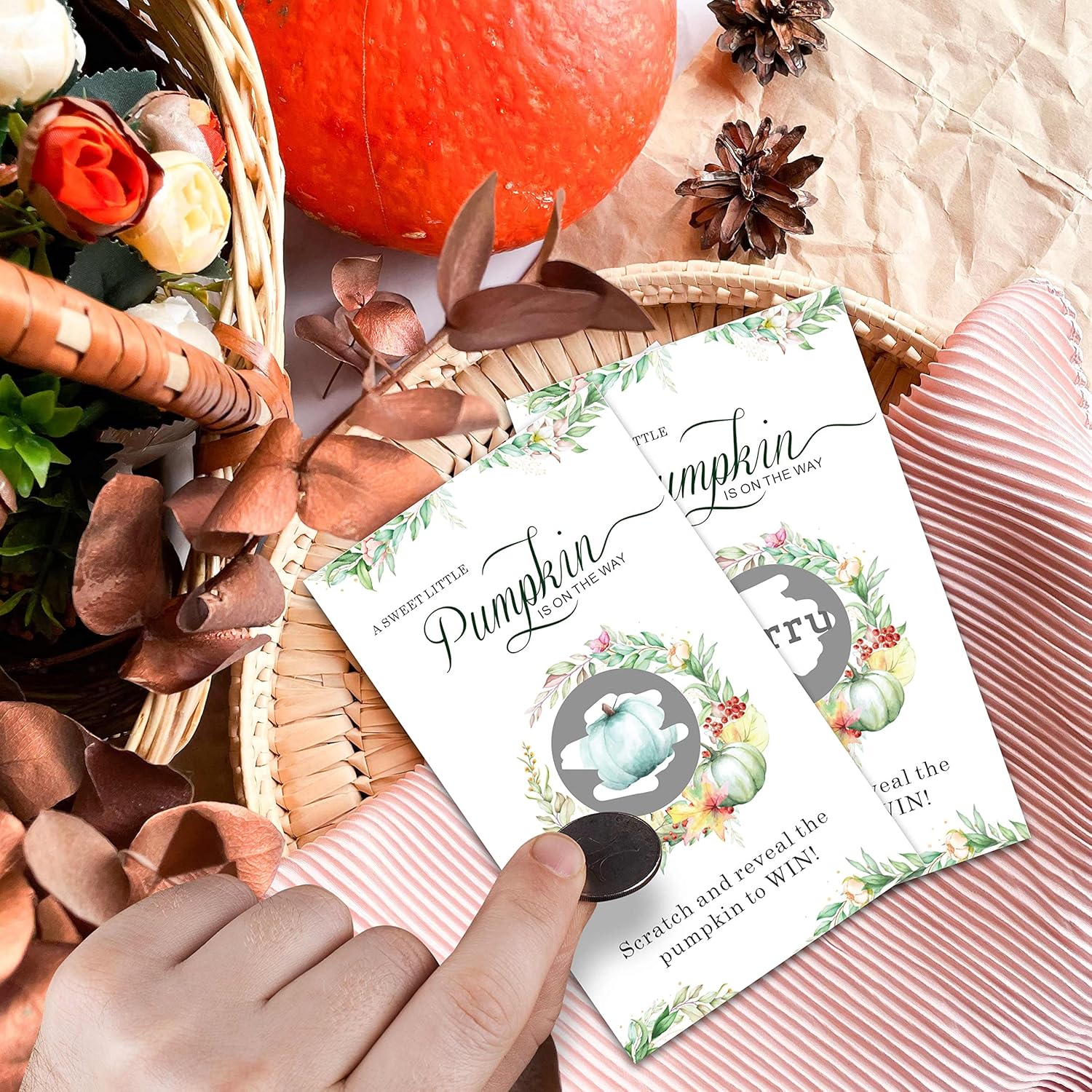 Thanksgiving Day Scratch Off Game Cards - Pumpkin & Turkey Design Fall Harvest Party Game - Halloween/Autumn Themed Party Activities & Supplies Decorations - 50 Pack(07)