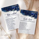Blue Bridal Shower Games - Bundle Includes He Said Or She Said & Who Knows The Bride Best - 25 Double-Sided Cards - Fun Ideas For Engagement Parties & Rehearsal Dinners - Gold Floral Design