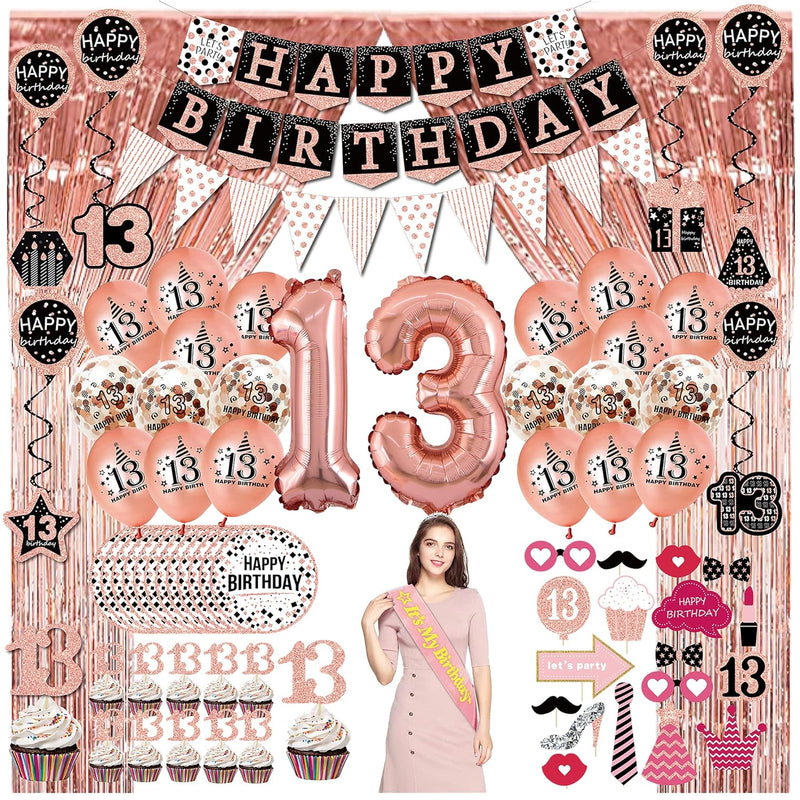 13Th Birthday Decorations For Girls - (76Pack) Rose Gold Party Banner,