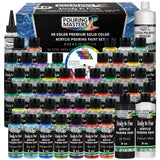 Pouring Masters 48-Color Ready-To-Pour Acrylic Pouring Paint Set: Premium Pre-Mixed, Silicone Oil & Gloss Medium, 2 Oz & 8 Oz Bottles, For Canvas, Wood & Crafts