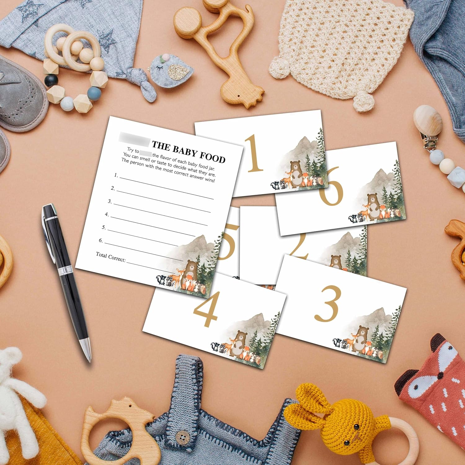 Find The Baby Food Party Games, Woodland Baby Shower Game Set (1 Standing Sign + 20 Answer Cards + 6 Number Cards), Safari Animals Name The Baby Food Game, Baby Shower Favors Decorations(02)