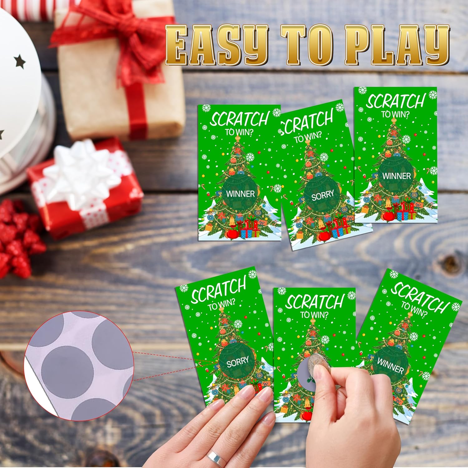Christmas Scratch Off Cards, Fun Christmas Party Games, Santa Tree Scratch Off Cards For Prizes, Winter Holiday Party Congrats Raffle Tickets, Winter Lucky Draw Game For Adults, 50 Pack(18)