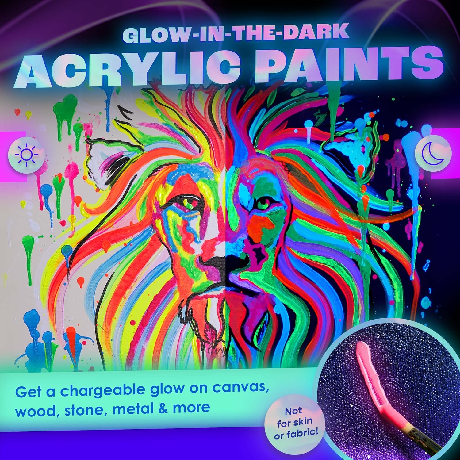 Glow In The Dark | Luminescent | Phosphorescent | Self-Luminous Paint - Set Of 8