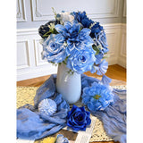 Artificial Flowers For Home Decorations: Blue Silk Fake Flowers Bulk Boxed Set, Peony Roses Bouquets With Stems For Table Centerpiece, Diy Wedding, Bridal Shower, Graduation Cap & Tea Party