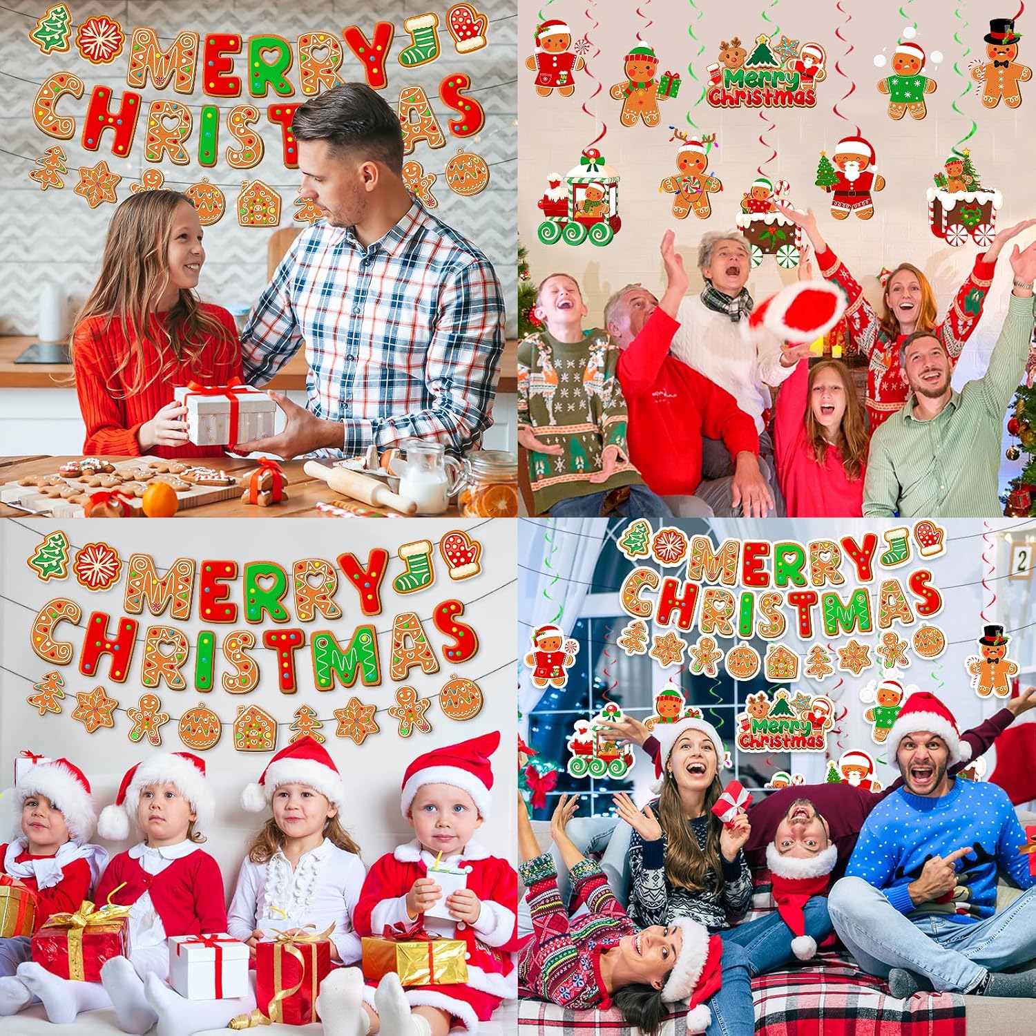Gingerbread Christmas Decorations - Includes Banner, Hanging Decorations & Garland