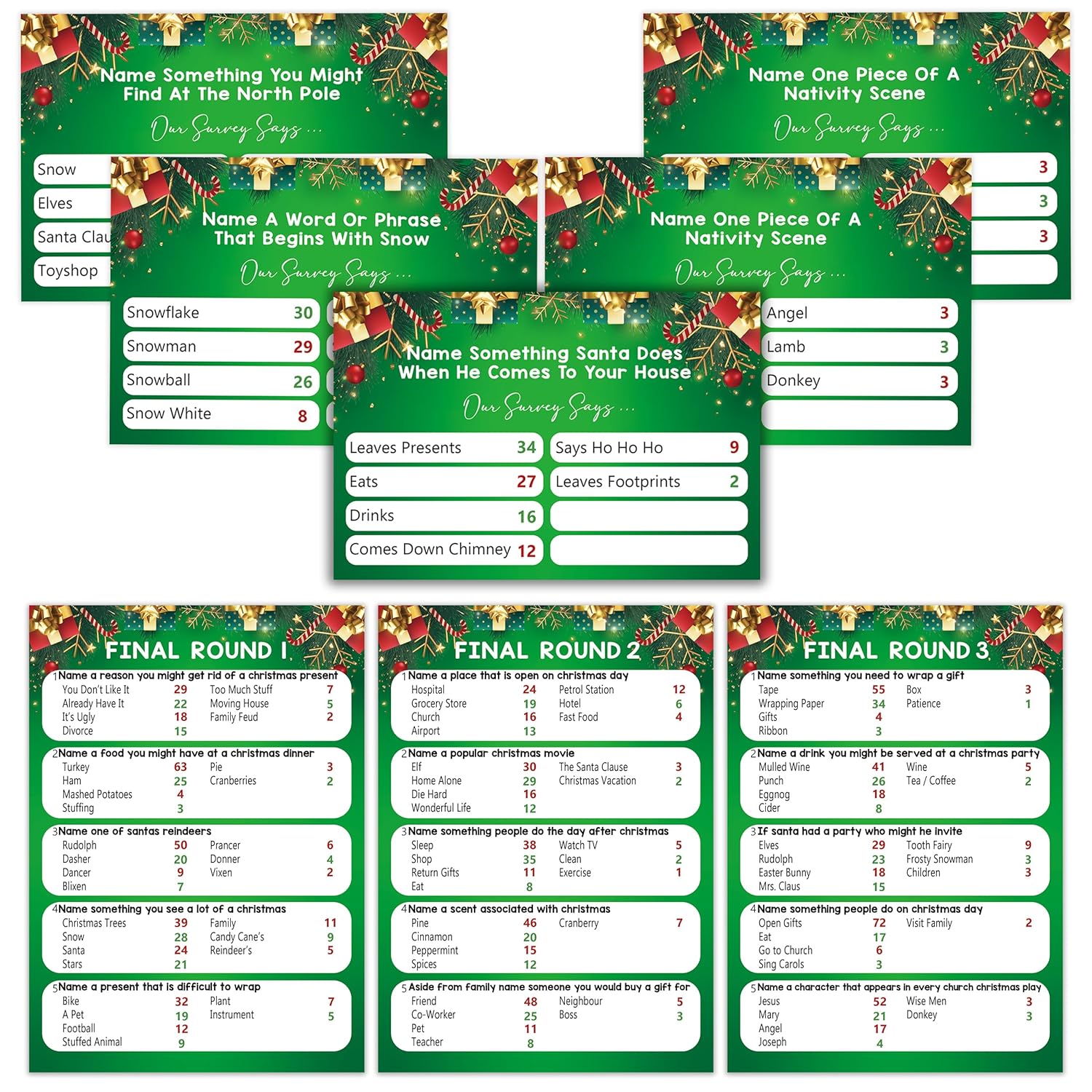 Christmas & Family Feud Games - Party Supplies For Adults & Baby Showers - Xmas Holiday Activity Decorations (F001)