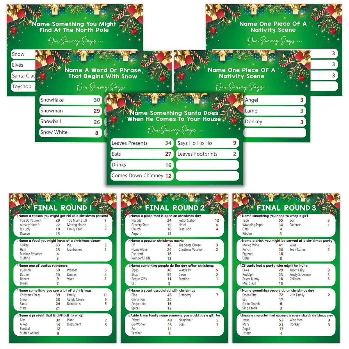 Christmas & Family Feud Games - Party Supplies For Adults & Baby Showers - Xmas Holiday Activity Decorations (F001)