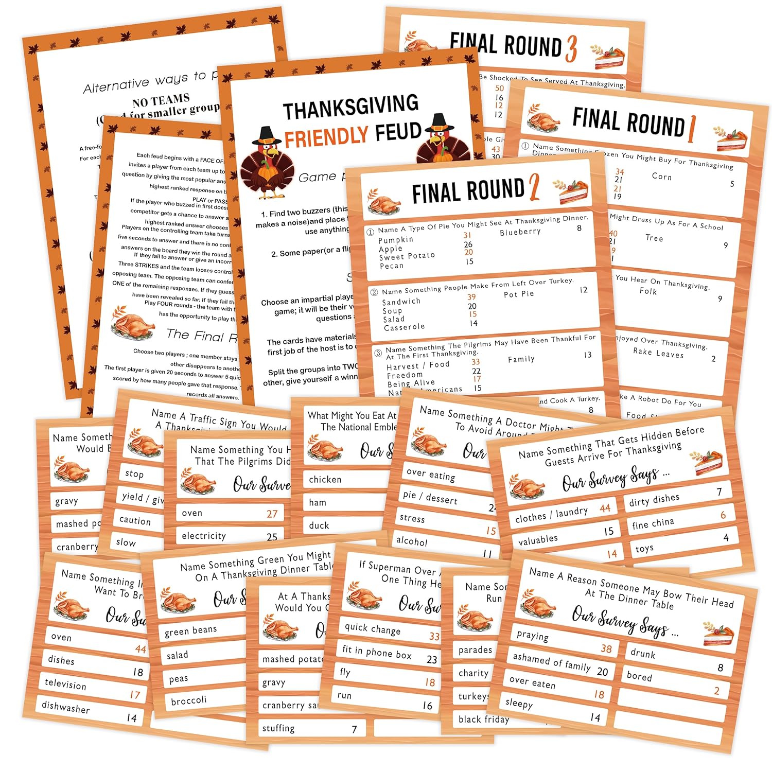 Fall Winter Friendly Feud Game - Family Feud Questions For Adults - Party Games Cards - Thanksgiving Decoration