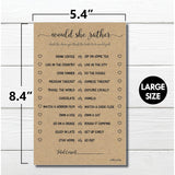 Would She Rather Game - Kraft (50-Sheets) Rustic Bridal Wedding Shower Or Bachelorette Party Game, Printed Engagement Rehearsal (Large Size Sheets)