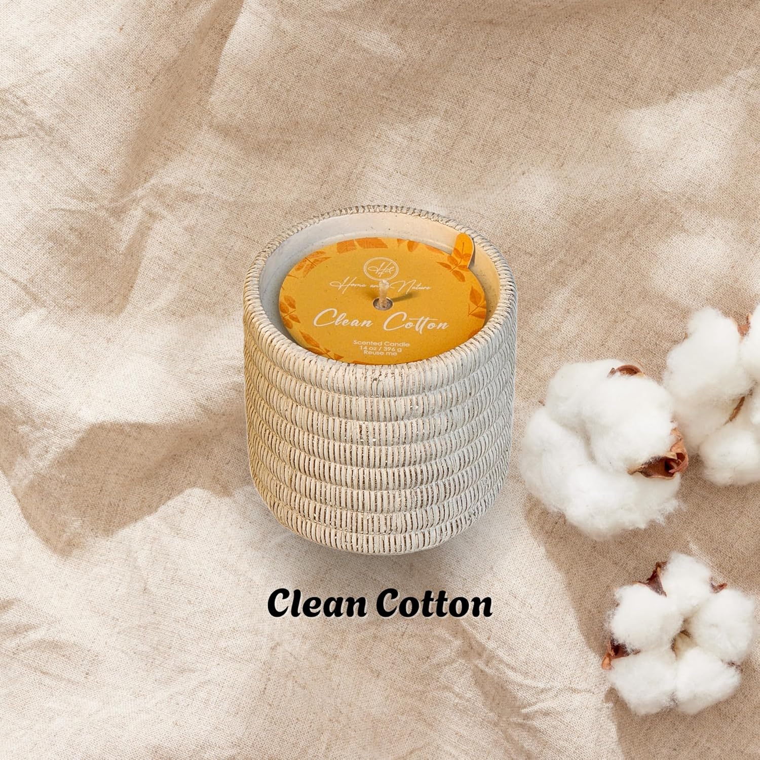 Clean Cotton Scented Candle – 14Oz White Ceramic Jar – 71H, Smokeless – Premium Paraffin And Palm Wax – Elegant Home Décor