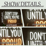 Don’t Stop Until You’re Proud Neon Sign White LED Dimmable Wall Light for Gym Bedroom Decor