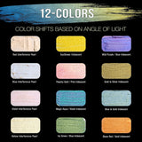 12-Color Iridescent Acrylic Paint Set Large 75Ml Tubes - Luminescent, Chameleon, Color-Shifting Pearl Colors, Crafting Paints - Iridescent Paint Acrylics For Canvas, Wood, Rock, Paper