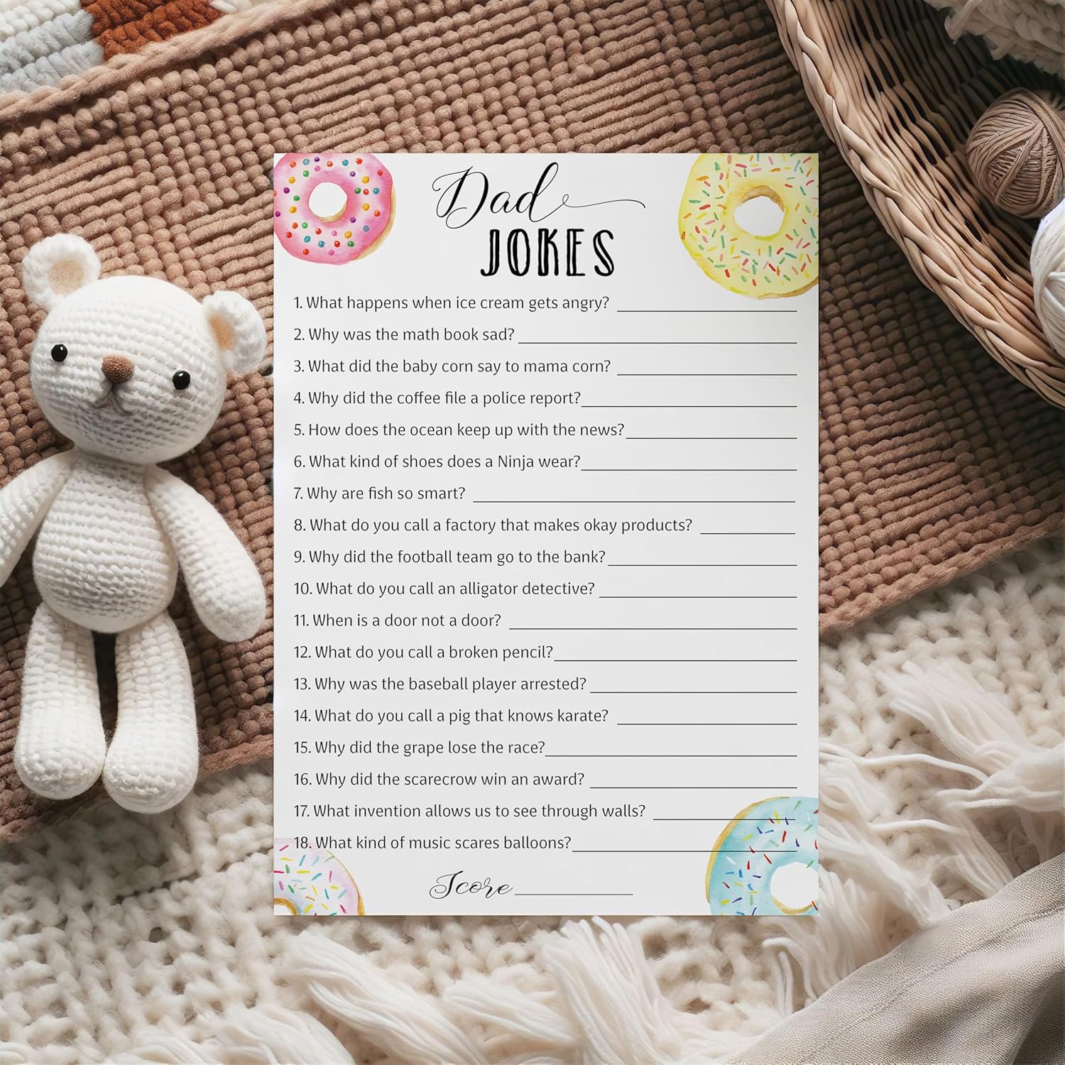 Dad Jokes Baby Shower Games, Donut Theme Daddy Jokes Shower Trivia Games — Pack Of 25 — Fun Dad Joke Game, Doughnut Gender Neutral Girl Or Boy Funny Trivia, Sprinkle, Gender Reveal, Birthday G850-Djk