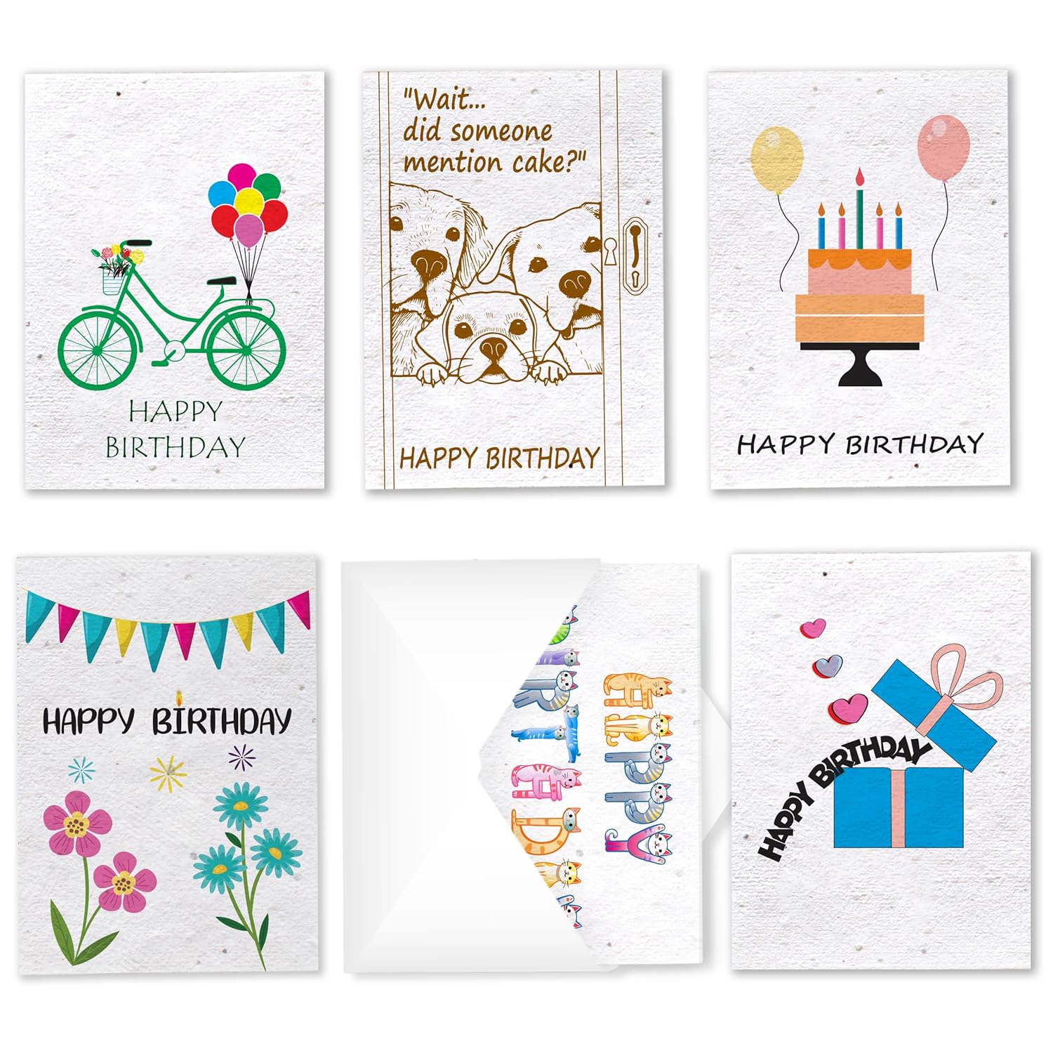 Happy Birthday Card Set - 6 Seed Paper Greeting Cards With Envelopes - 4X6 Inches - Eco-Friendly Wildflower Birthday Postcards - Biodegradable Birthday Card Pack