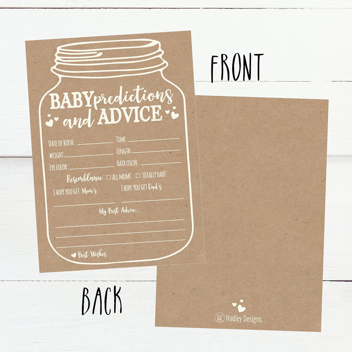 Baby Shower Games For 25 Guests - Kraft Prediction Cards For Baby Shower Advice Cards For New Parents, Boy Girl Gender Neutral Mason Jar Gender Reveal Games, Made In Usa