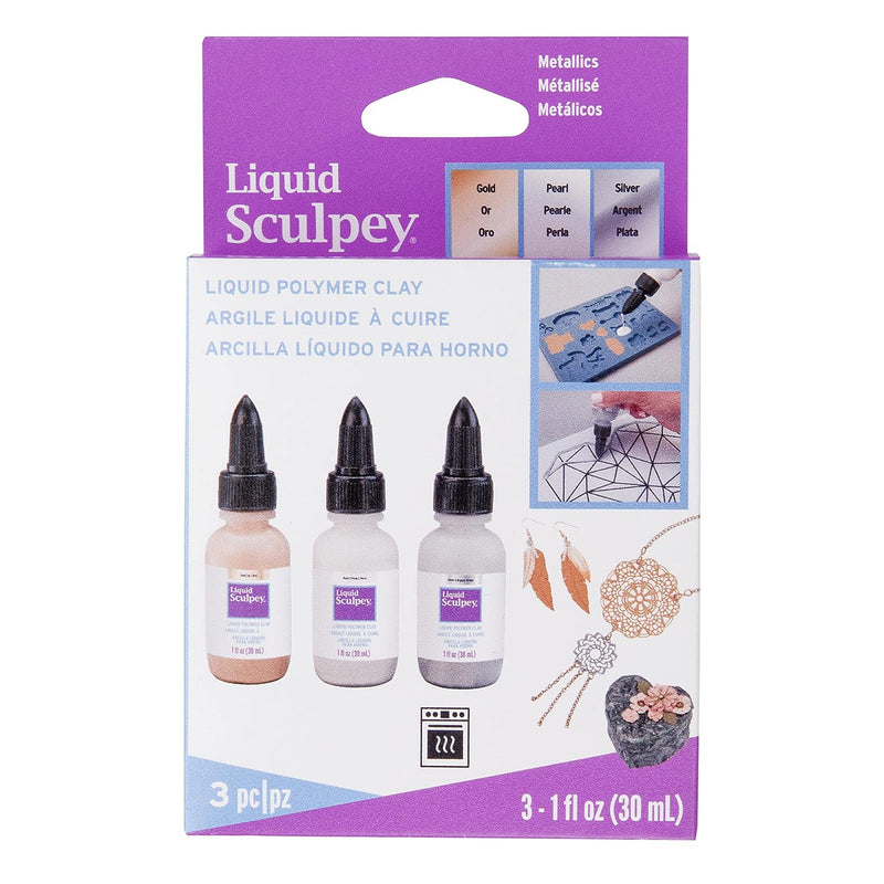 Liquid Sculpey Liquid Polymer Oven-Bake Clay, Metallic Sampler Pack, Three 1 