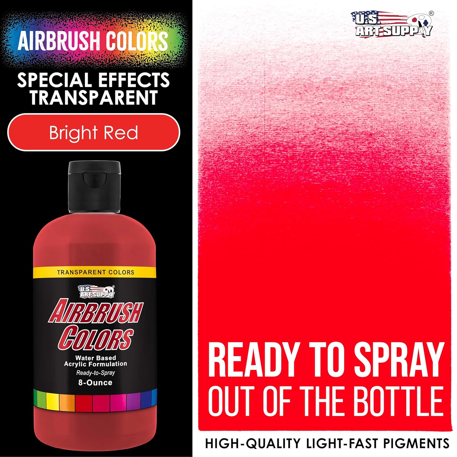 Transparent Bright Red Acrylic Special Effects Airbrush Paint - 8Oz Ready To Spray Air Brush Paint For Nails, Models, Fabric - Water-Based Air Brush Painting