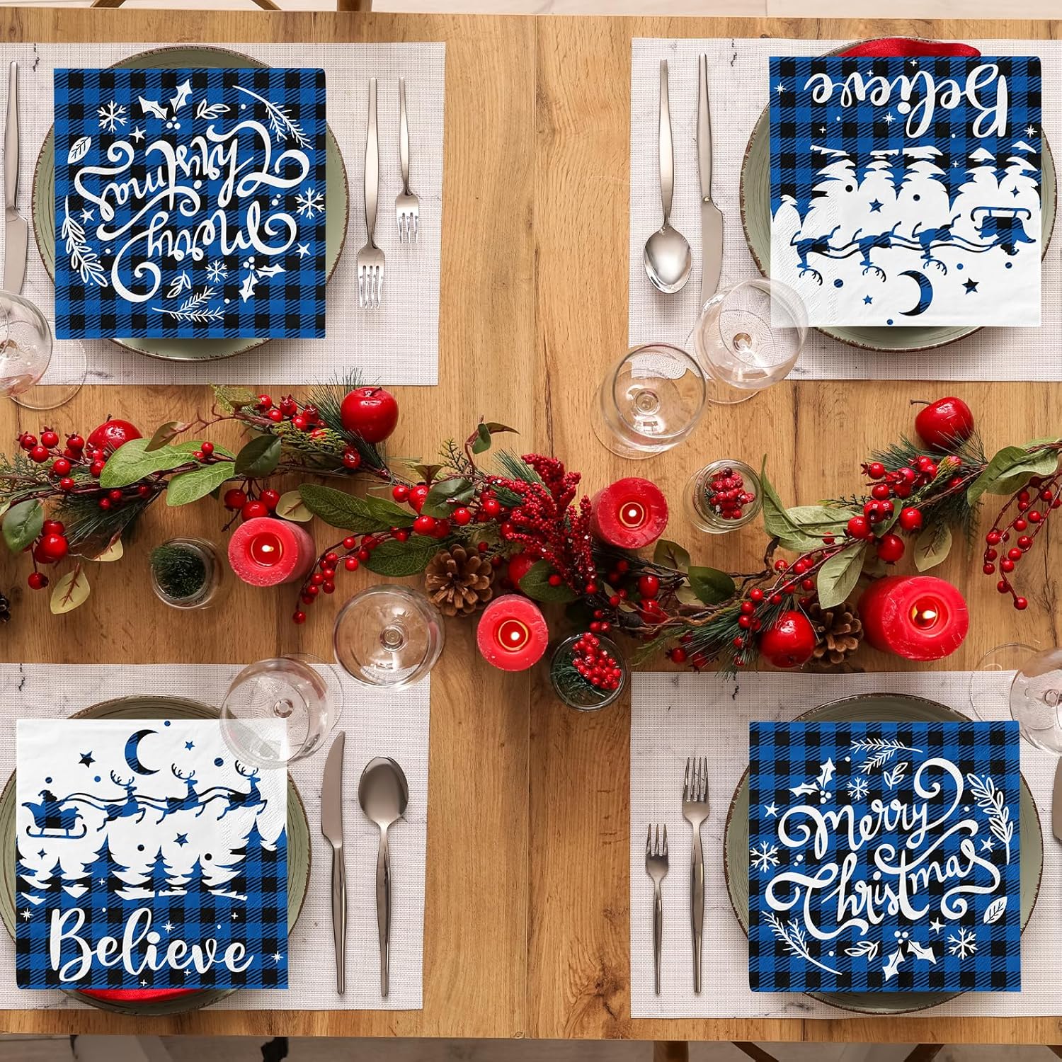 Blue Christmas Napkins, 40Pcs Snowman Christmas Paper Napkins Disposable Christmas Cocktail Napkins Blue Merry Christmas Napkins For Blue And White Christmas Decorations Xmas Winter Holiday