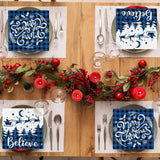 Blue Christmas Napkins, 40Pcs Snowman Christmas Paper Napkins Disposable Christmas Cocktail Napkins Blue Merry Christmas Napkins For Blue And White Christmas Decorations Xmas Winter Holiday