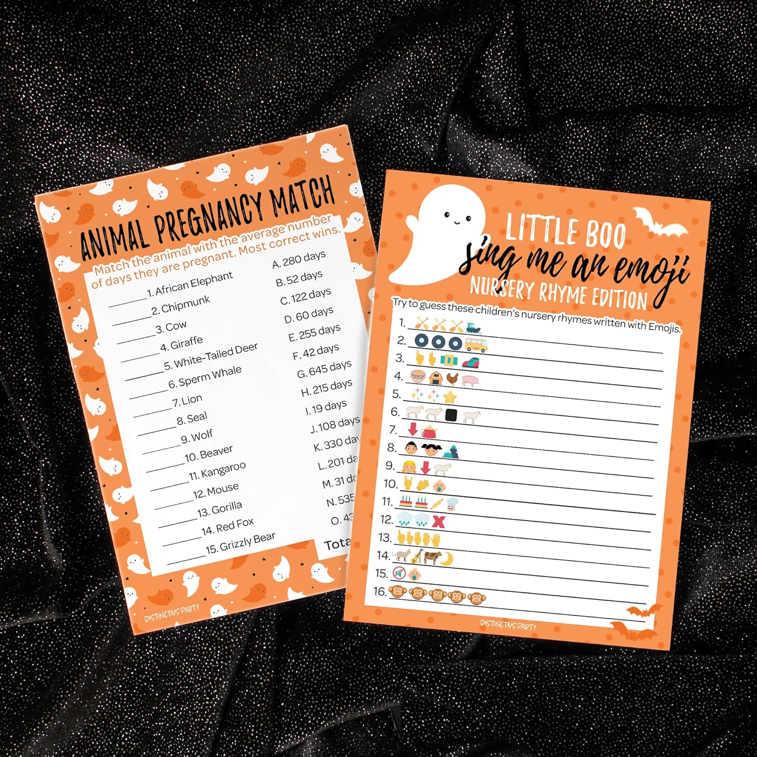 Orange Little Boo Is Almost Due Halloween Baby Shower Games - Animal Pregnancy And Emoji Picture 2 Activity Game Bundle - Set Of 20 Player Cards, Halloween Gender Reveal