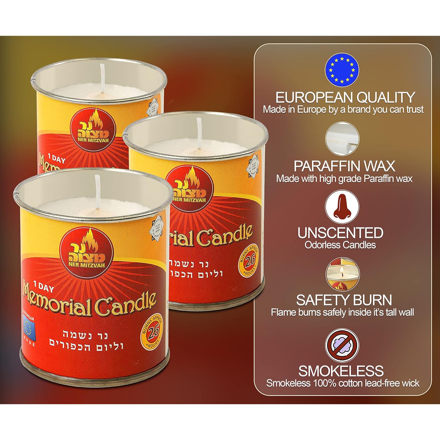 Ner Mitzvah 1 Day Yartzeit Candle - 24 Pack - 24 Hour Kosher Yahrtzeit Memorial and Yom Kippur Candle in Tin Cup Holder