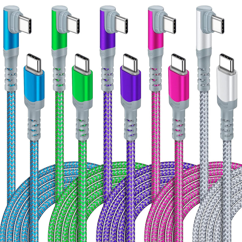 5-Packusb C To Usb C Cable 10Ft, Extra Long Right-Angle 60W/3A Type C To Type