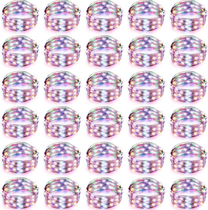50 Pack Battery Operated Rainbow Fairy Lights 7FT 20 LED String Lights 3 Modes Waterproof Twinkle Lights for DIY Wedding Party Decor