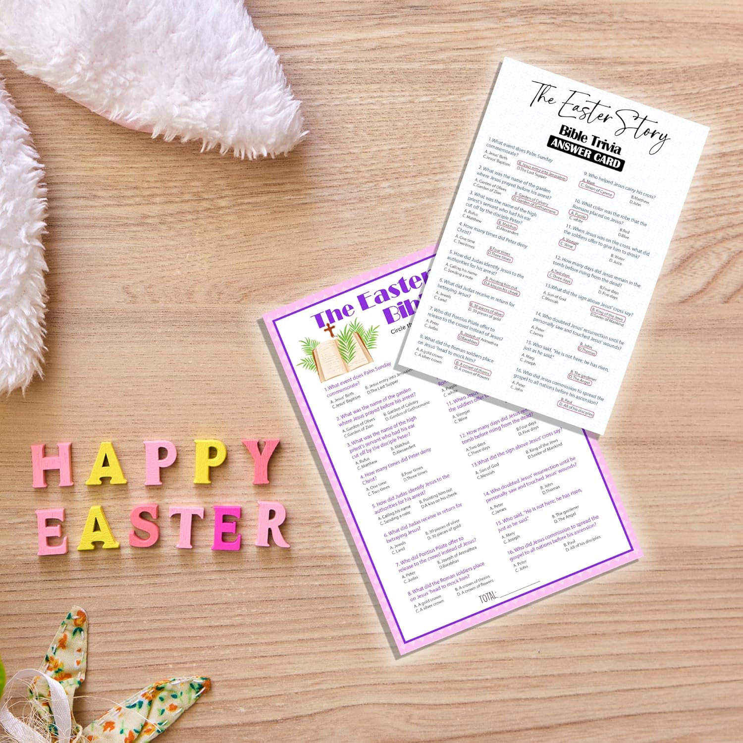 Easter Story Game Kit - 20 Pcs Easter Bible Trivia Game Cards With 1 Answer Card For Teens Adults, Easter Party Family Easter Religious Activity School Sunday Activities Favors (Pink) - A01