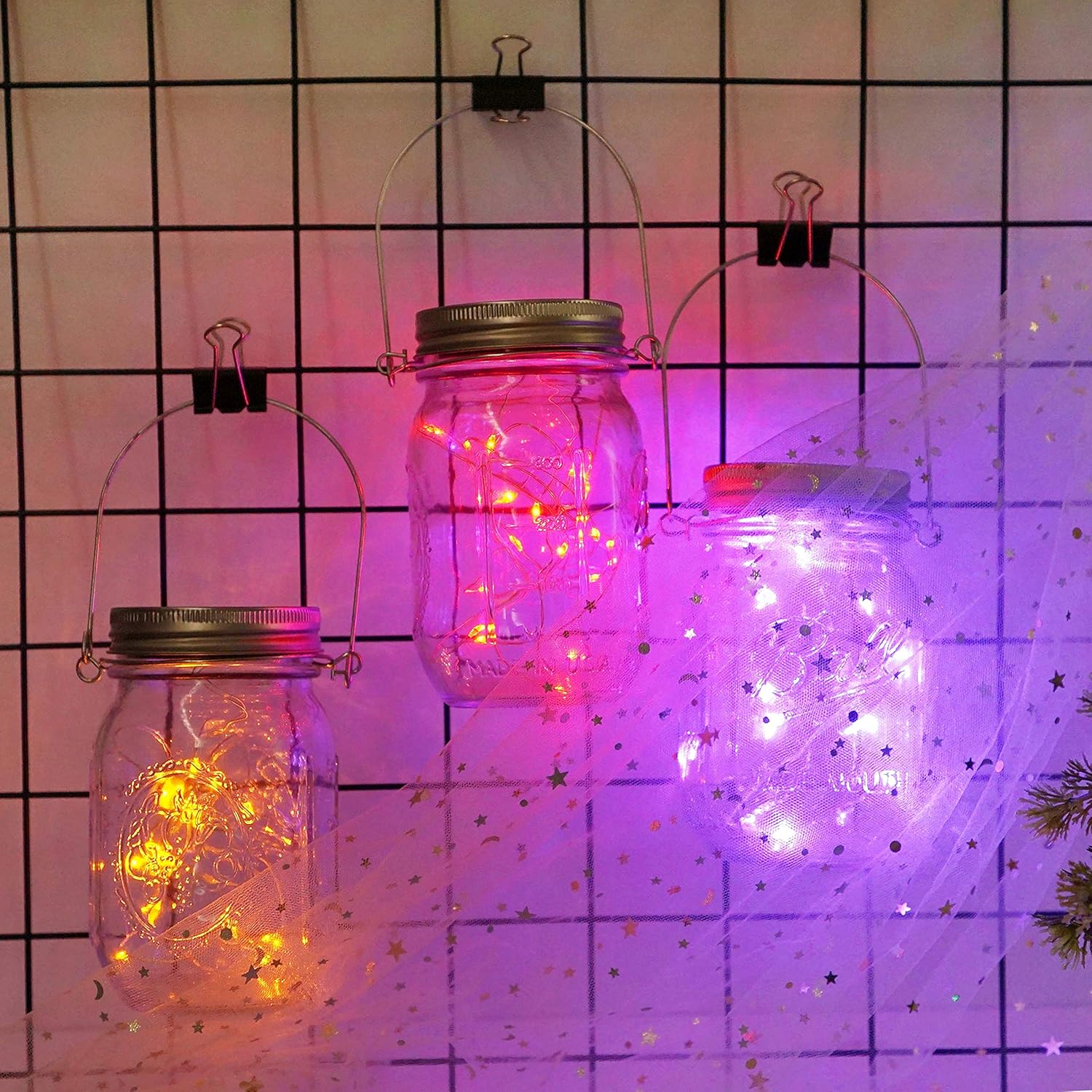 Solar Mason Jar Lid Lights, 6 Pack 20 Led Waterproof String Fairy Star Firefly Jar Lids Lights For Patio Garden Yard Law