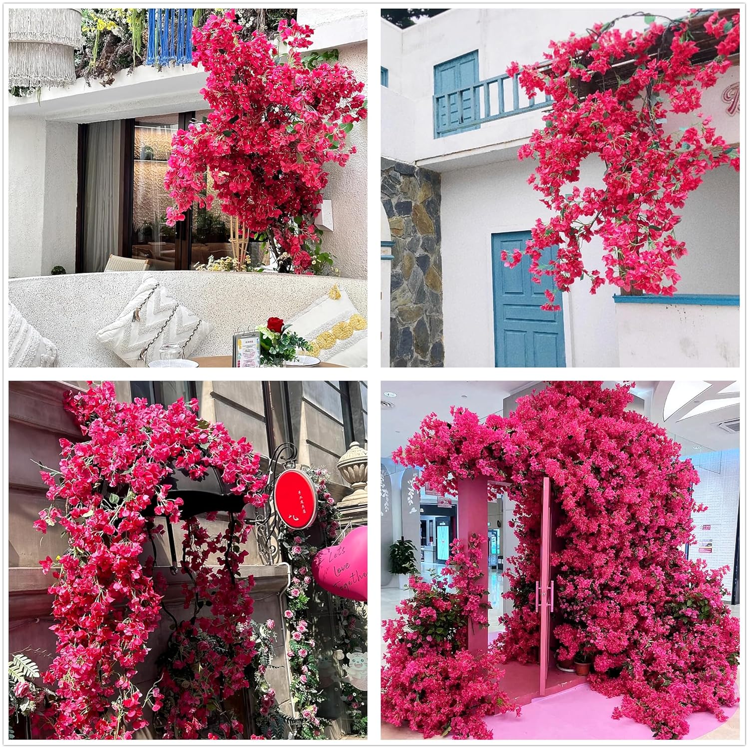 Pack Of 16 - Artificial Bougainvillea Flower Stems Silk Bougainvillea Long Branches Full Blossoms For Home Wedding Table Centerpiece Shower Event Backdrop Indoor Outdoor Decorations (Fuchsia)