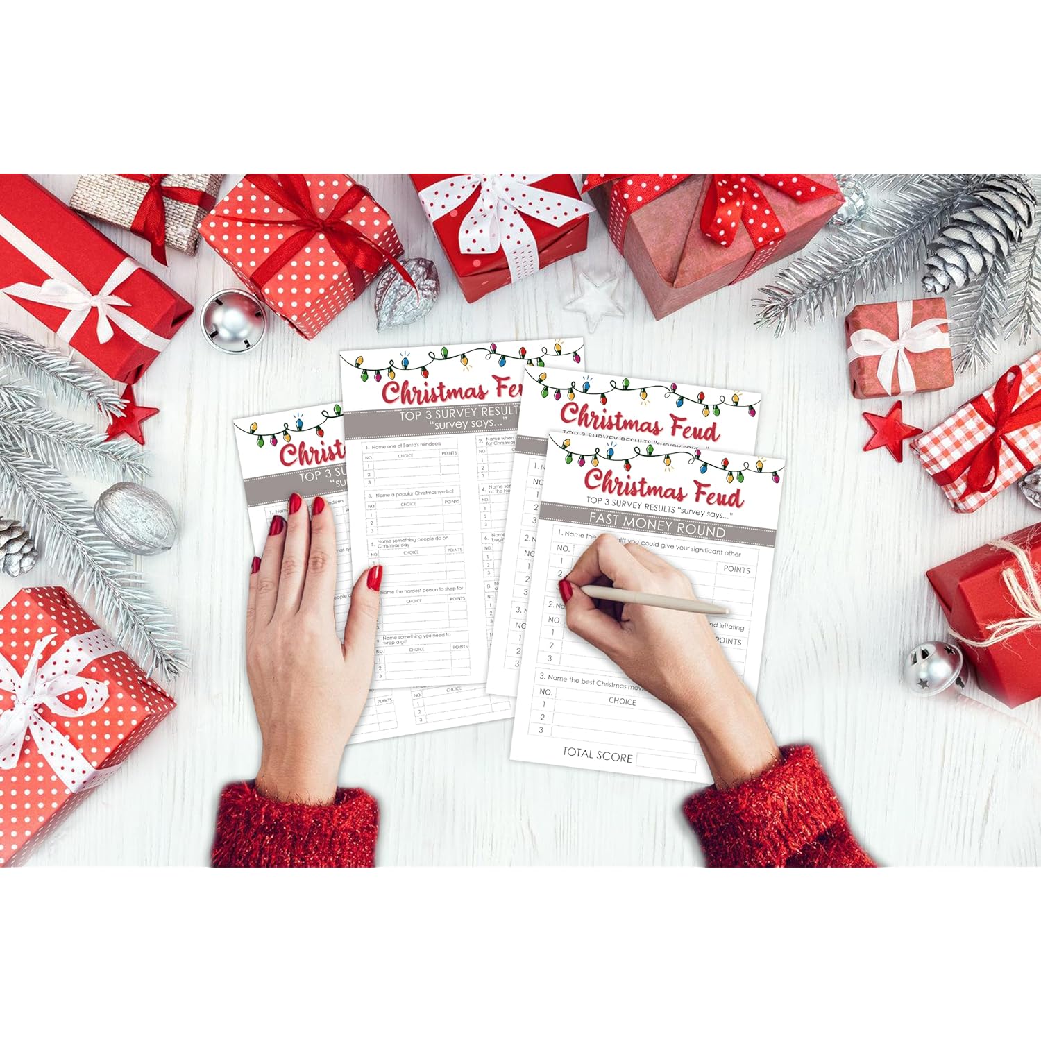 Christmas Feud Games, Feud Trivia Quiz, Christmas Party Games For Adults, Family Activities, Baby Shower Game, 30 Feud Cards And 3 Fast Money Round Cards, Winter Party Supplies-Lq6