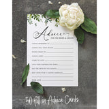 Pack Of 50 Greenery Advice Cards, Advice & Wishes For The Bride And Groom, Mr And Mrs Wedding Game Activity 5X7 Inches