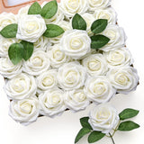 50Pcs White Rose Artificial Flowers, Ivory Roses For Decorations, Real Touch Fake Rose With Stems Bulk Diy Wedding Bouquet Bridal Shower Valentine'S Day Floral Arrangement Party Home Decor