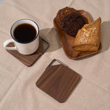 North American Black Walnut Wood Coasters For Drinks, 4 Pc. Set, Wooden Farmhouse Square Drink Coaster With Hook For Coffee Table