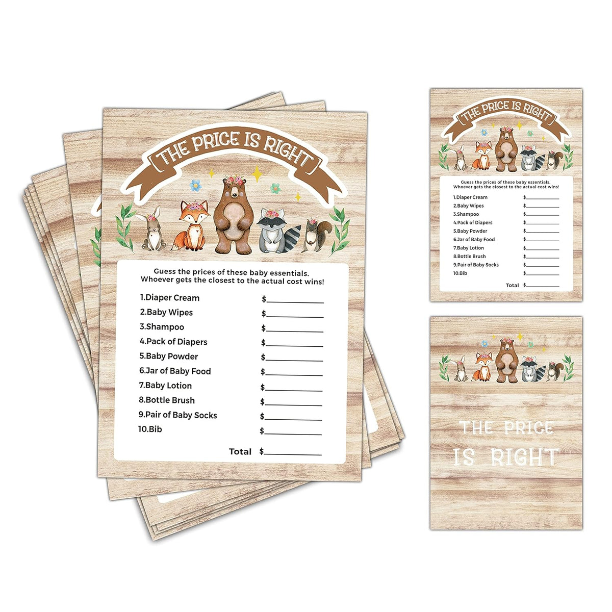 The Price Is Right Woodland Baby Shower Game - Safari Jungle Gender Reveal Party/Baby Bump Party Supplies Activities - Pack Of 30 Game Cards