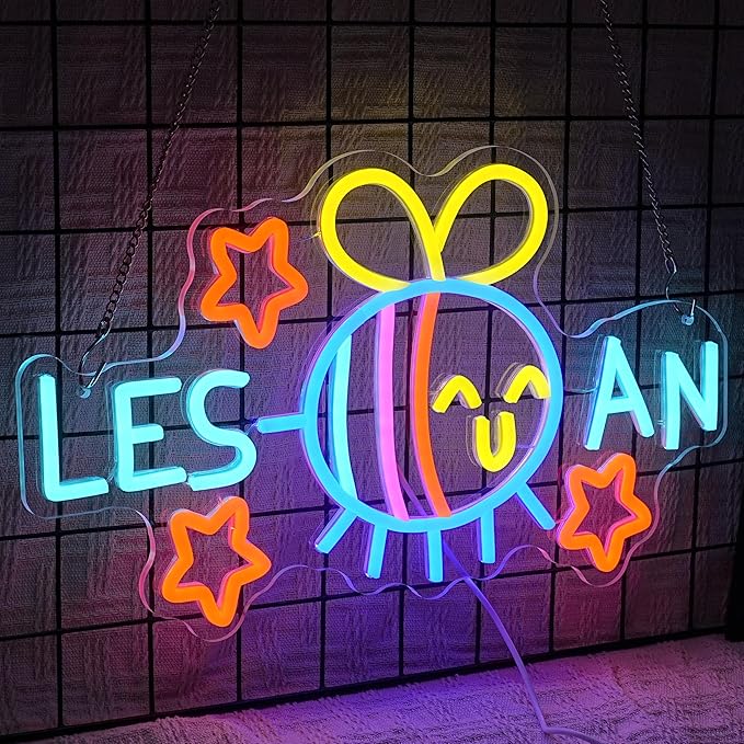 Bee Star Lesbian Neon Sign Dimmable Rainbow USB LED Wall Light for LGBTQ Pride Bedroom Bar Party Decor