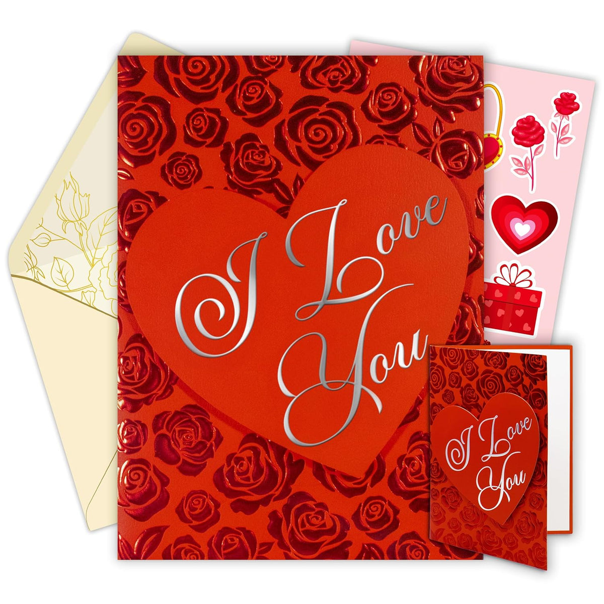 Red Foil Embossed 5X7In Handmade Individual Valentines Card With Heart Cutout, With Envelope And Stickers For Wife Or Husband, Printed Message Inside - Anniversary, Gifting And Mailing