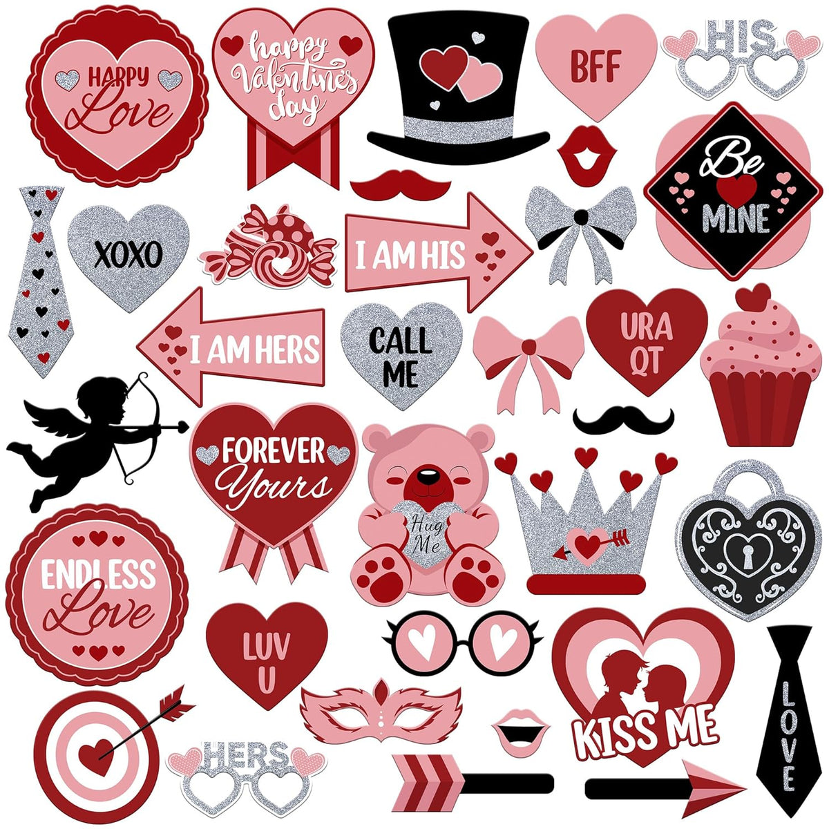 , Red Valentines Photo Props - Pack Of 35 | Red Valentines Day Photo Props For Valentines Decorations | Valentines Day Props For Photography | Valentine Props For Valentines Day Decorations