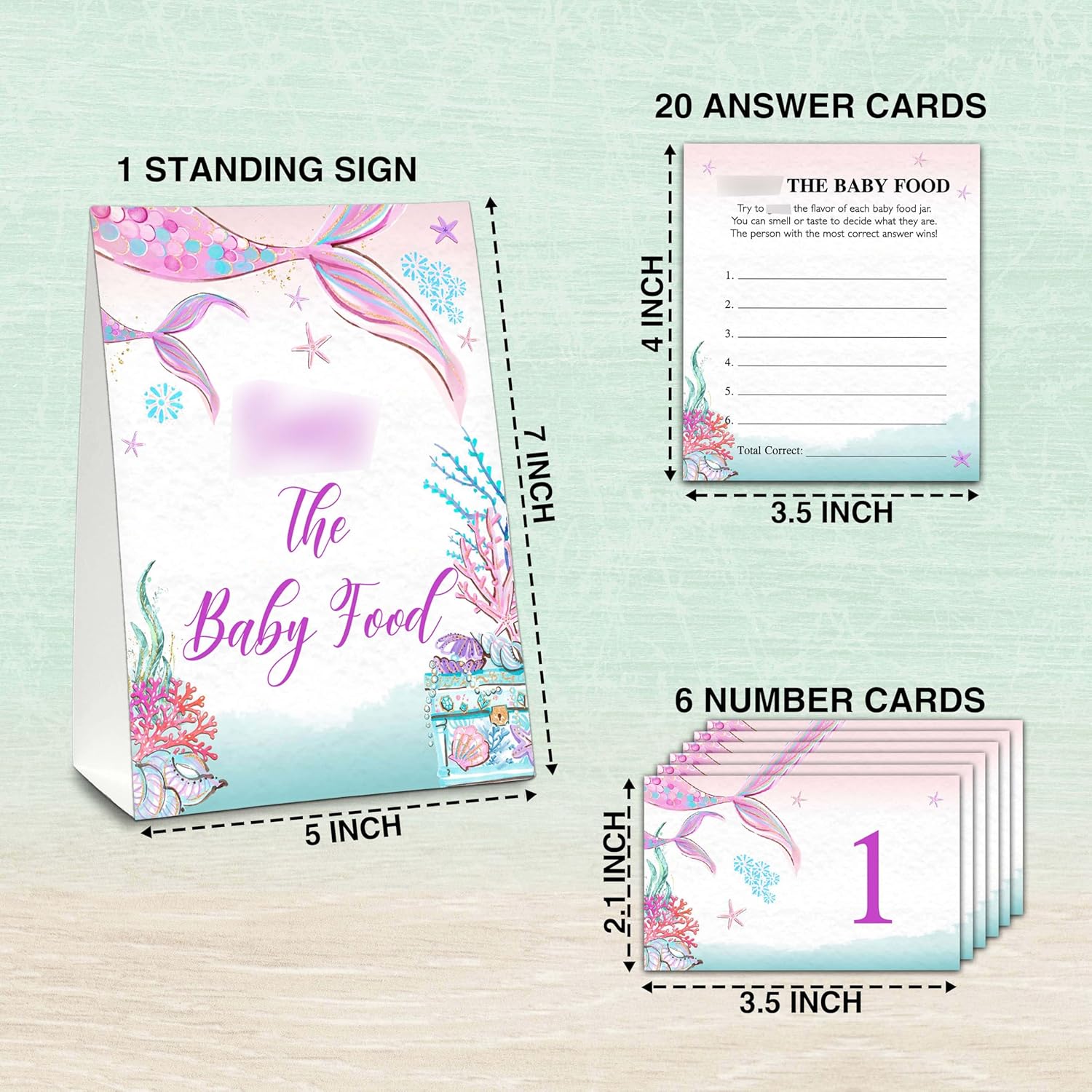 Find The Baby Food Party Games, Mermaid Baby Shower Game Set (1 Standing Sign + 20 Answer Cards + 6 Number Cards), Under The Sea Name The Food Game, Party Favors Decorations(08)