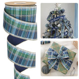 Blue And Green Plaid Christmas Ribbon 2.5 Inch Tartan Velvet Wired Ribbon For Christmas Tree, Garlands, Gift Wrapping, Wreaths, Mantel & Holiday Crafts- Continuous 10 Yards