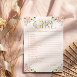 Oh Girl Baby Shower Games Rustic - Word Scramble Cards - 25 Pack - Fun Baby Shower Activities For Guests - Boho Floral Theme In Pink And Gold