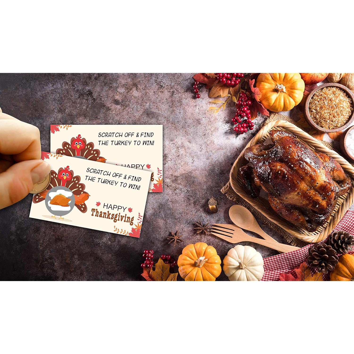 Happy Thanksgiving Scratch Off Game Cards, Pumpkin Lottery Raffle Tickets, Fall Festival Party Activities & Decorations, Autumn Harvest Games Ideas (50 Pack)-03