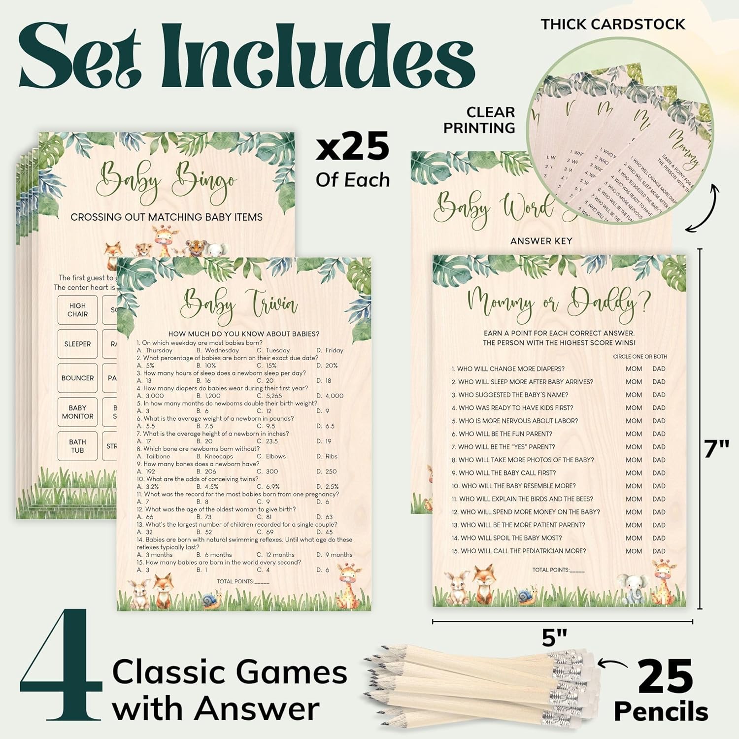 Woodland Baby Shower Games For Boy - Forest Baby Shower Bingo Game For 25 Guests, Fun Mommy Or Daddy Game Trivia Woodland Theme Babies Showers Decorations Ideas