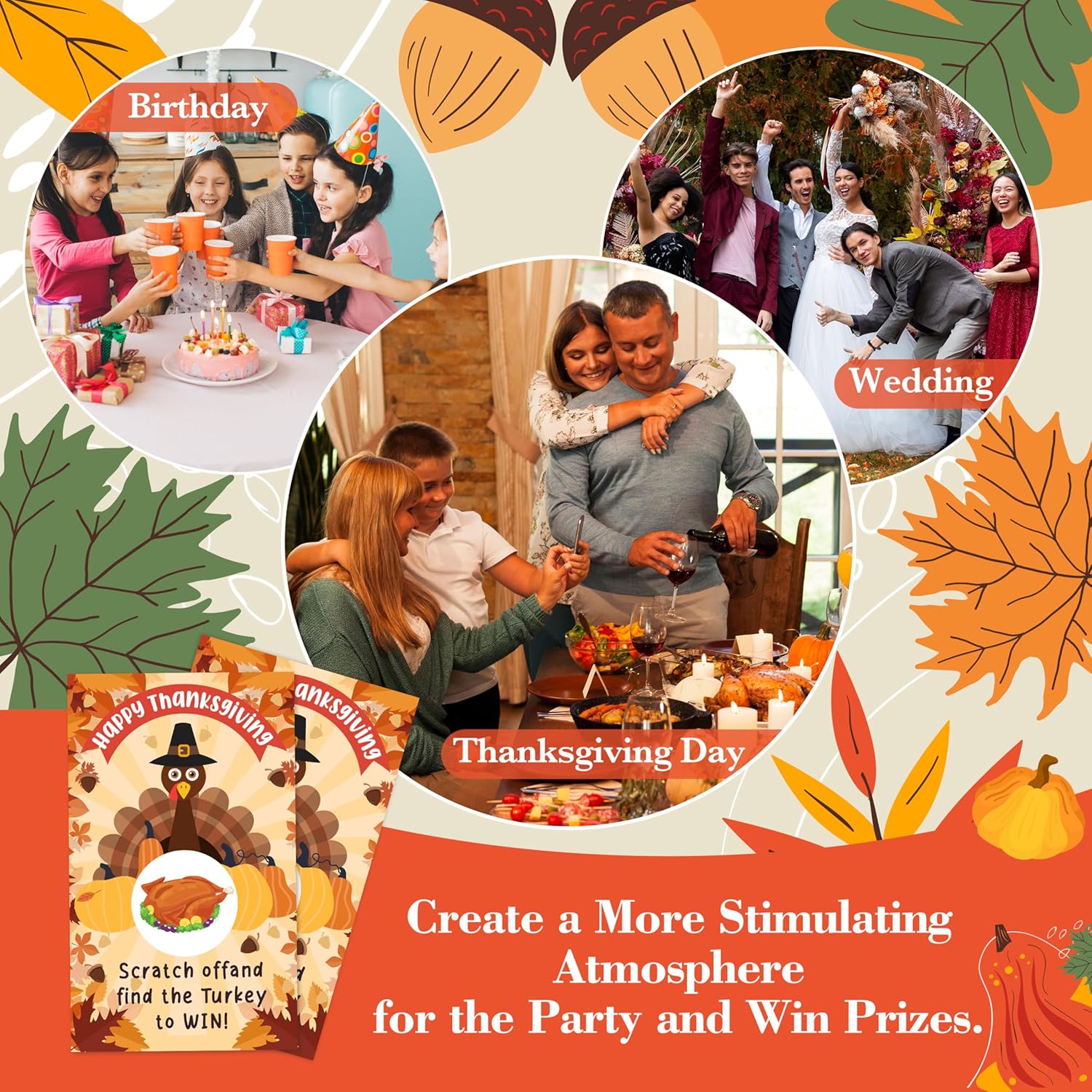 Thanksgiving Scratch Off Cards, 50 Pcs Turkey Scratch Off Tickets, Fall Harvest Party Game Cards For Adults Family Groups Supplies Classroom Activities - A02