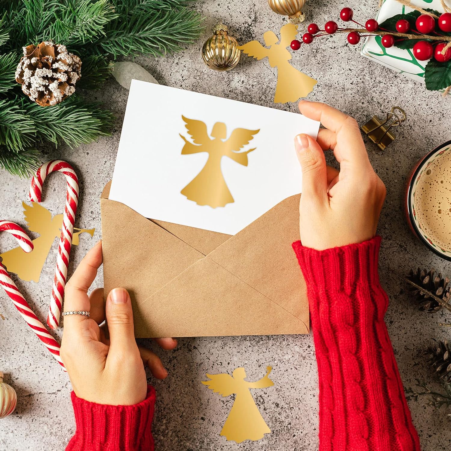 400Pcs Christmas Stickers Gold Angel Envelopes Seal Stickers Self-Adhesive Xmas Party Favor Sealing Labels For Holiday Business Wedding Invitations Greeting Cards Supplies, 4 Design