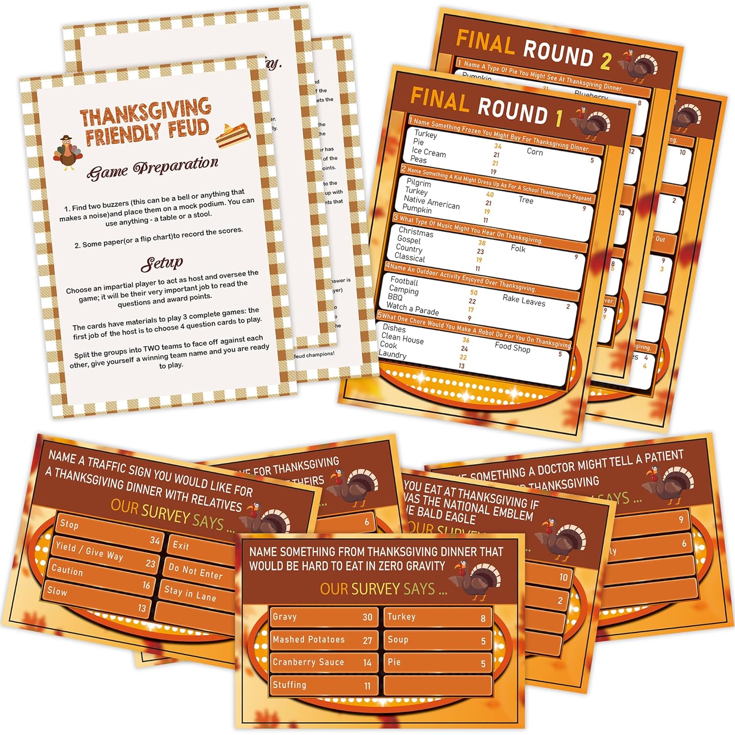 Thanksgiving Friendly Feud Game, Friendly Feud Quiz, Baby Shower Game Cards For Adults, Family Activity, Feud Trivia Quiz, Festival Activities Party Games Supplies-Lp3